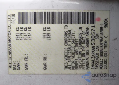 2010 Nissan Altima 2.5 S z USA, uszkodzony, nr VIN 1N4AL2APXAN530571